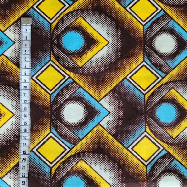 YELLOW BLUE GEOMETRY Afrikanischer Wax Print Stoff